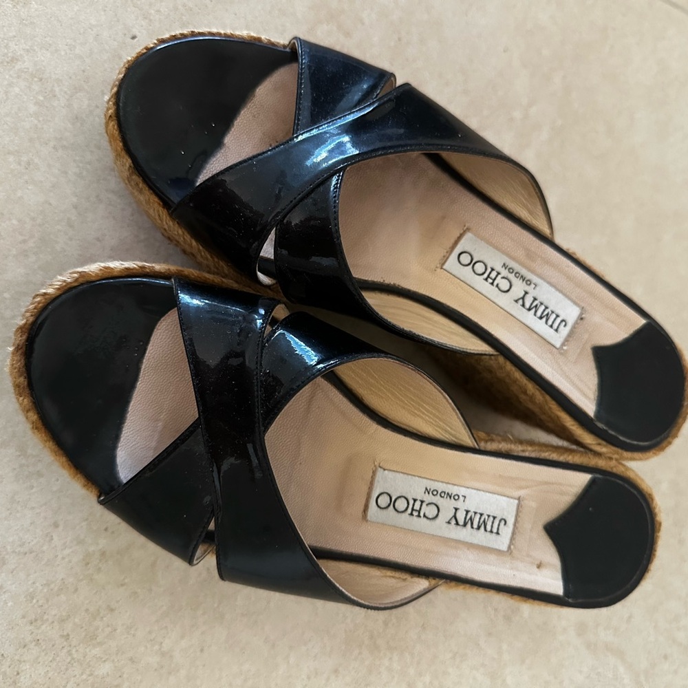 Jimmy Choo Black Wedge Sandals
